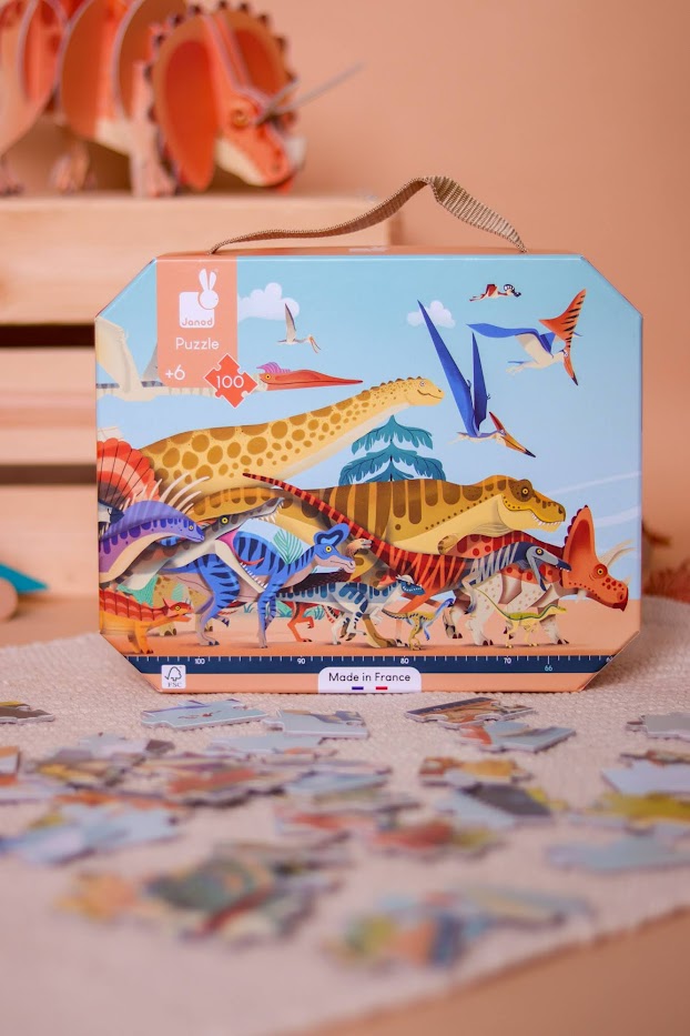 Panoramatick puzzle pre deti v kufrku Dinosaury Dino Janod 100 ks