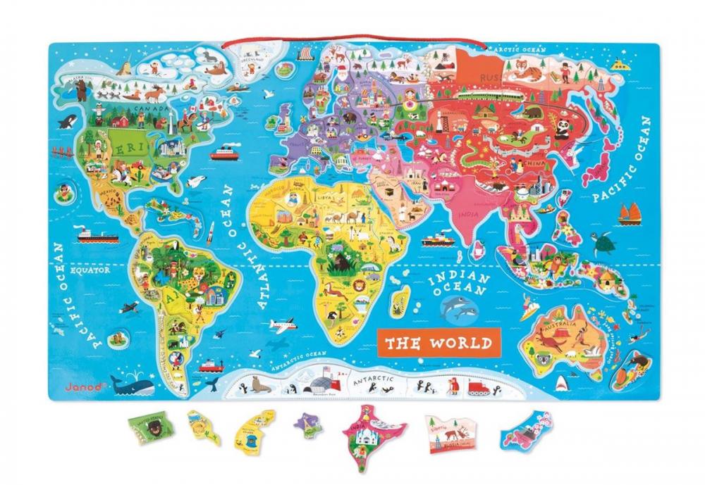 Magnetick mapa sveta Janod na zavesenie anglick verzia od 5 rokov puzzle 92 magnetov